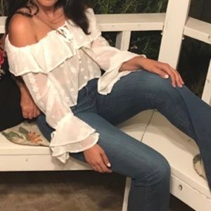 Off the shoulder blouse with tie up front